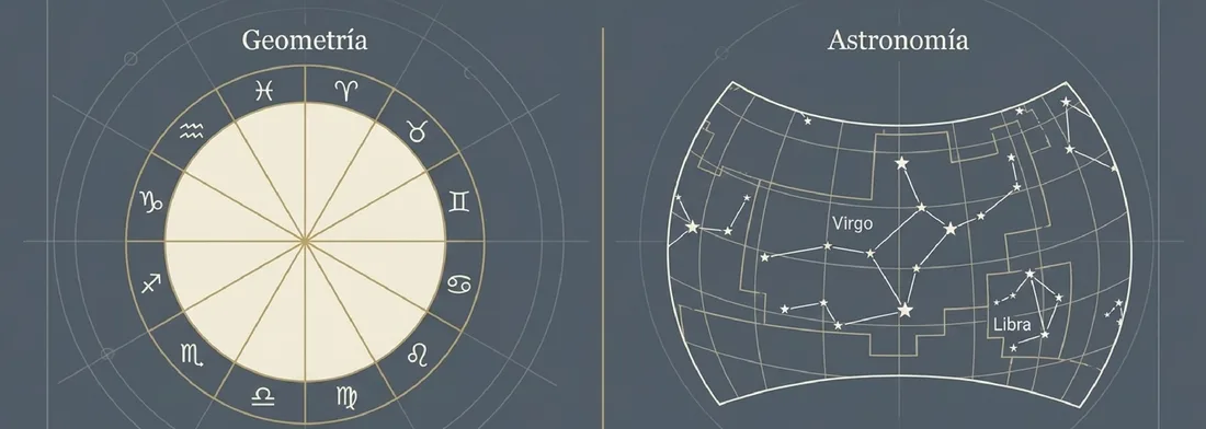 Illustration contrasting geometric structures with star constellations.